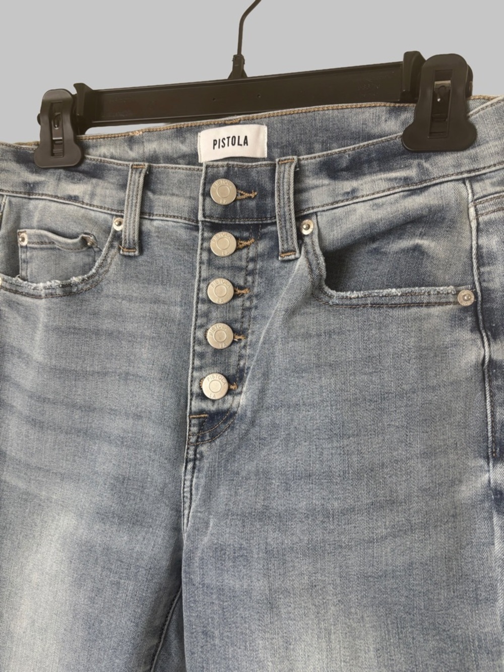Pistola High Rise Button Fly Skinny  Jeans Light Wash Raw Hem Size 27 - Picture 5 of 12